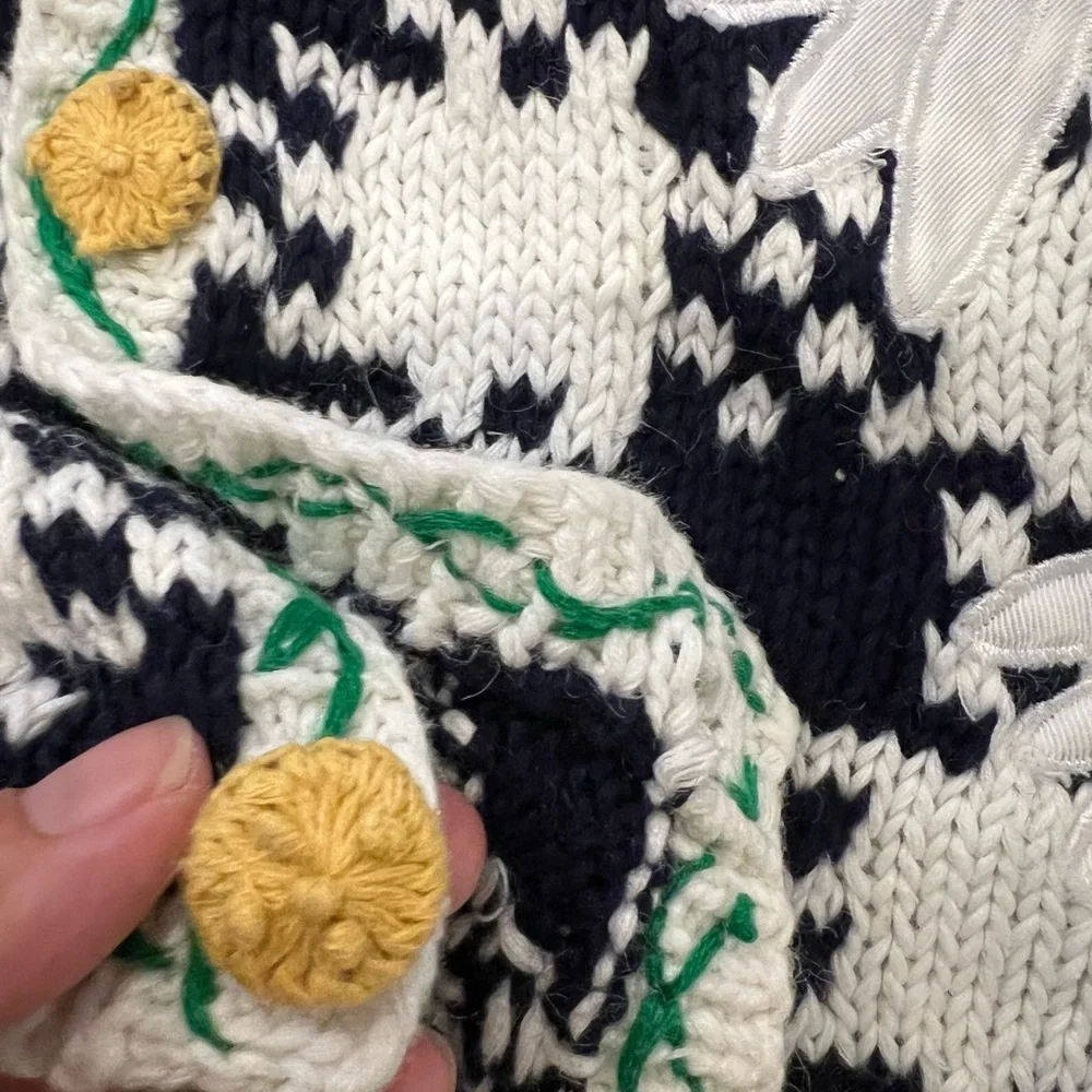Navy & White Daisy Knit Vest with Yellow Accents - Picture 8 of 10